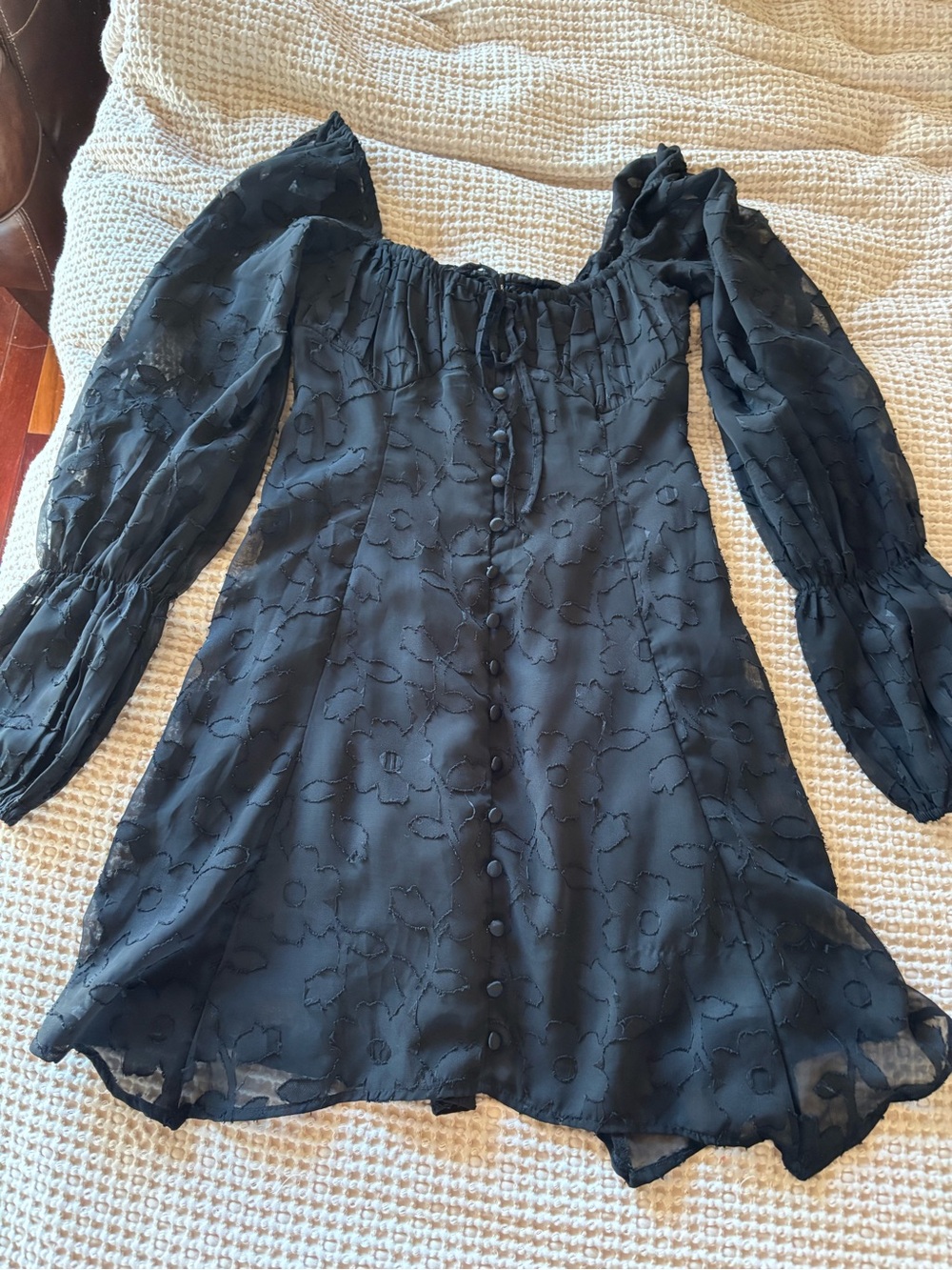 Urban Outfitters Black Floral-Texture Mini Dress